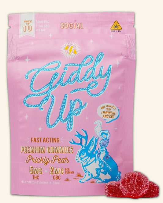 5MG Giddy Up Gummies in Prickly Pear (SOCIAL) with THC, CBC & Limonene