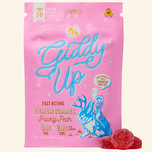 5MG Giddy Up Gummies in Prickly Pear (SOCIAL) with THC, CBC & Limonene
